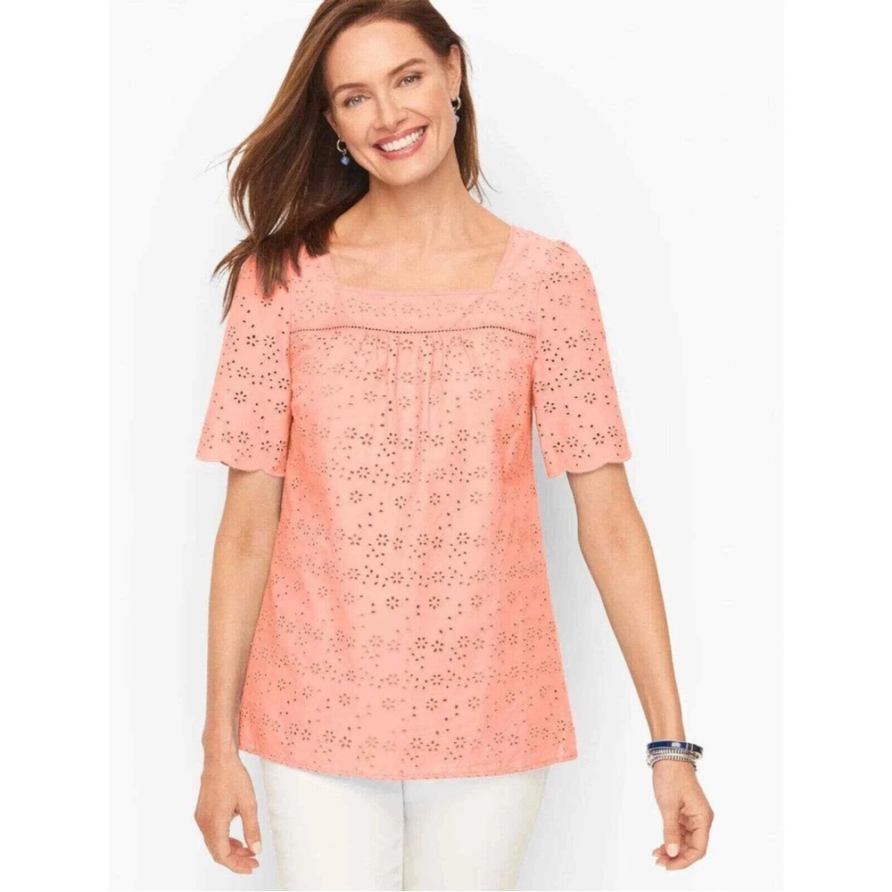 Talbots Peach Eyelet Top SZ:S